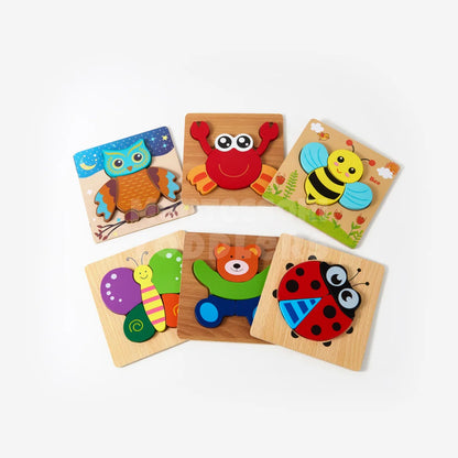 Wooden Animal Puzzles for Toddlers – 6-Pack Educational Learning Toys