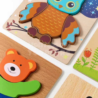 Wooden Animal Puzzles for Toddlers – 6-Pack Educational Learning Toys