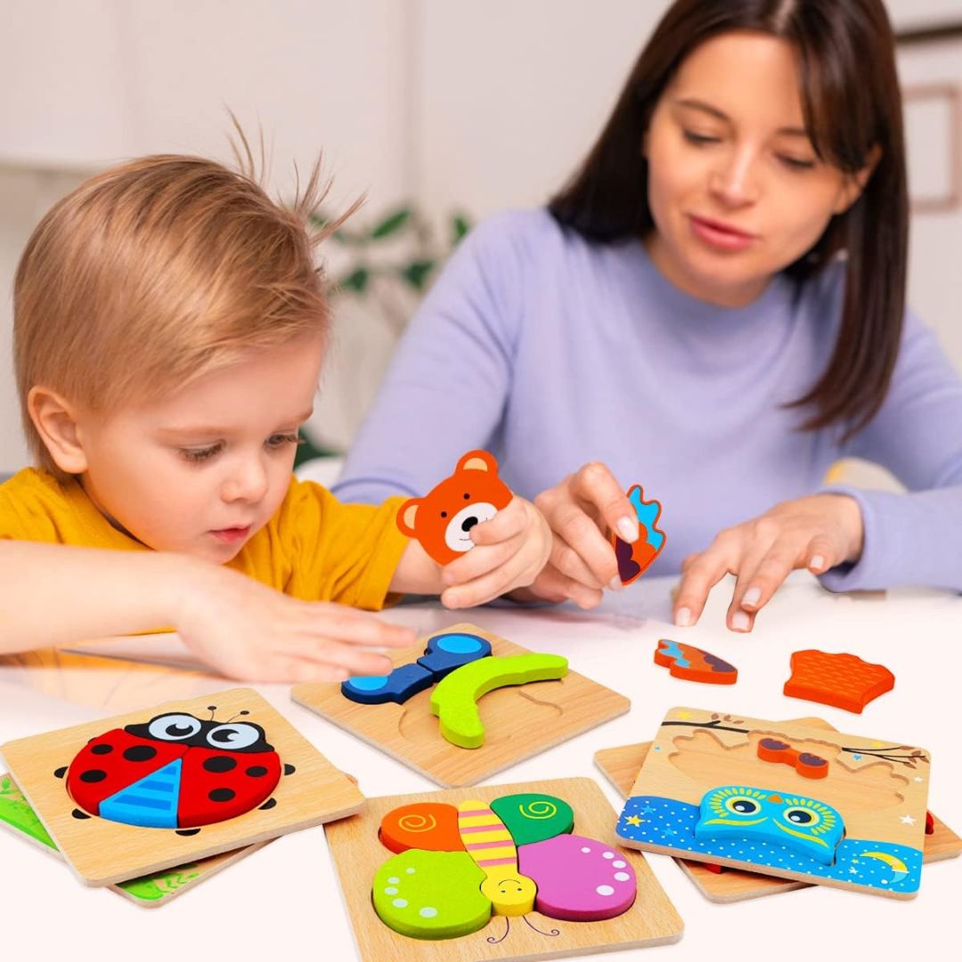 Wooden Animal Puzzles for Toddlers – 6-Pack Educational Learning Toys