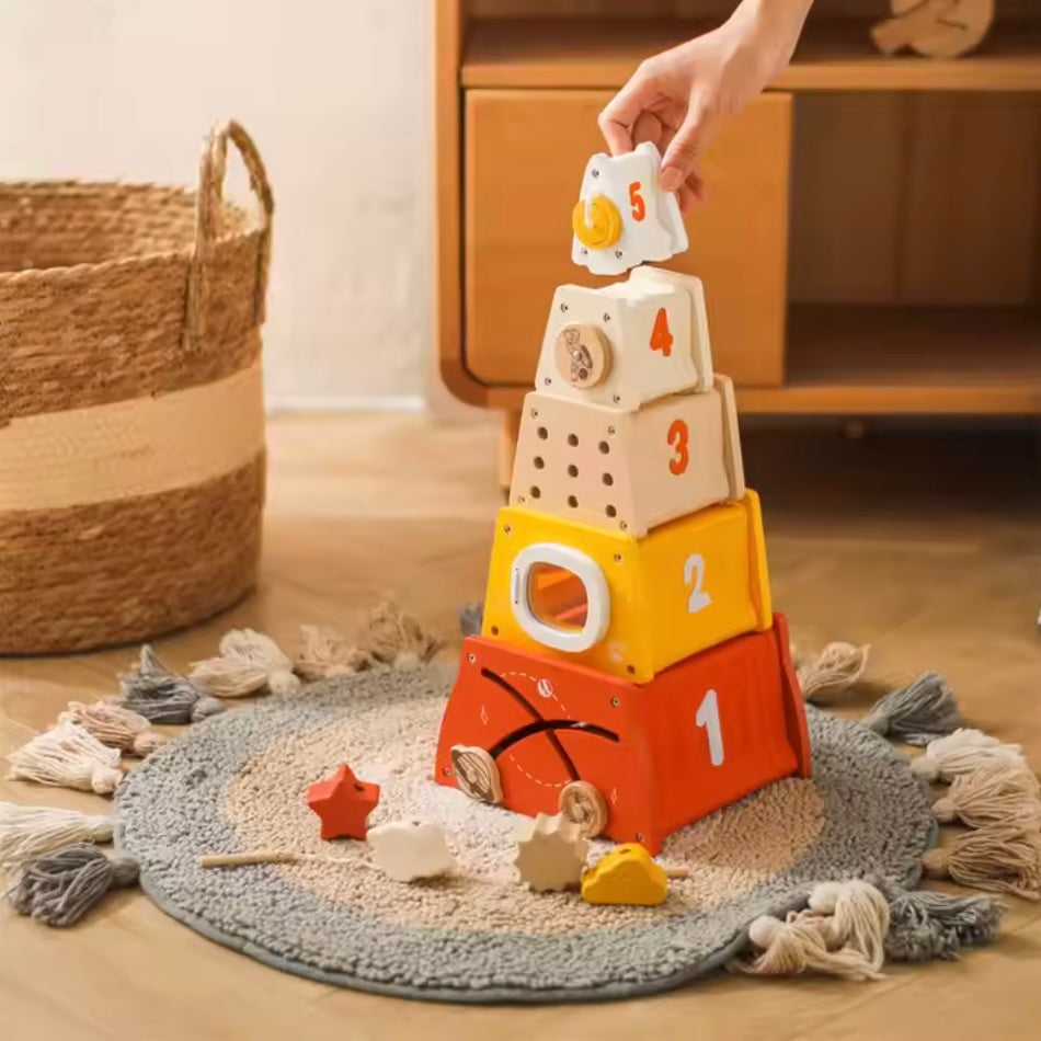 Toddlers Wooden Rocket Stacking Toy - Kicks & Crawls